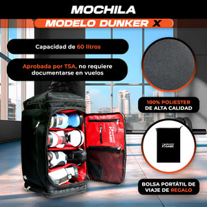 Mochila Maleta Deportiva Viaje Grande Gym Entrenamiento Laptop Ropa Cámara Zapatos Hombre Mujer Repelente Agua 11 Espacios Para 4 Snkrs 60 lts Dunker X