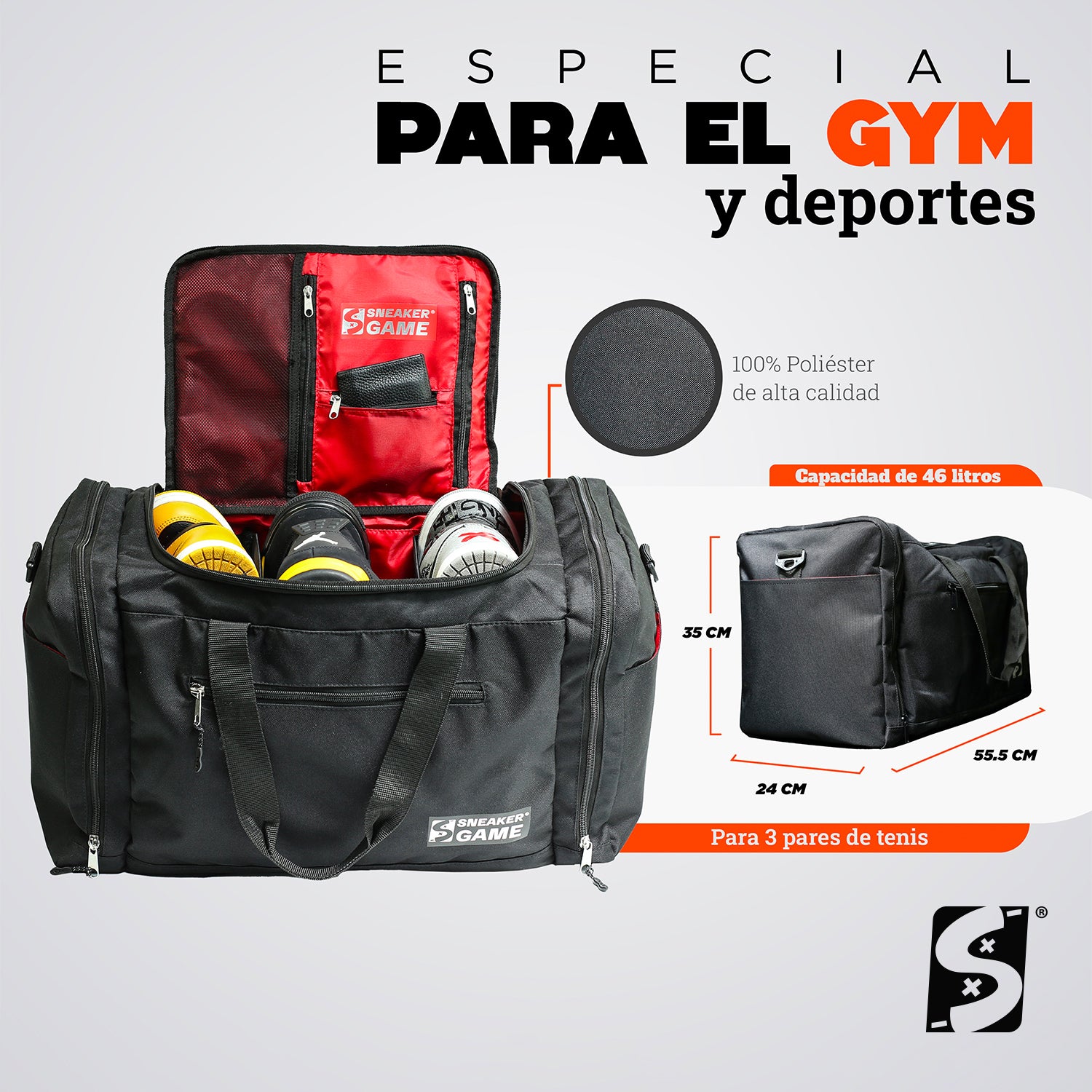 Maleta Deportiva Mochila Viaje Grande Gym Entrenamiento Laptop Ropa Cámara Zapatos Hombre Mujer Repelente Agua 10 Espacios Para 3 Snkrs 46 lts Dunker