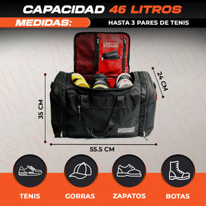 Maleta Deportiva Mochila Viaje Grande Gym Entrenamiento Laptop Ropa Cámara Zapatos Hombre Mujer Repelente Agua 10 Espacios Para 3 Snkrs 46 lts Dunker