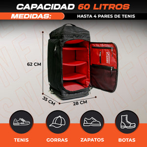 Mochila Maleta Deportiva Viaje Grande Gym Entrenamiento Laptop Ropa Cámara Zapatos Hombre Mujer Repelente Agua 11 Espacios Para 4 Snkrs 60 lts Dunker X