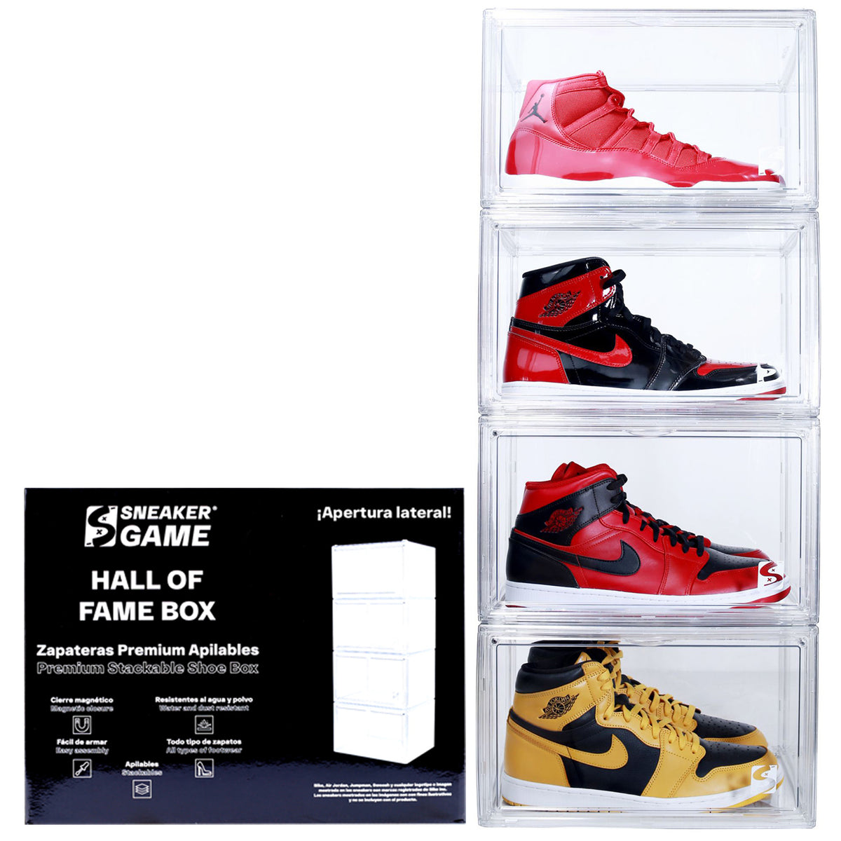 Hall of Fame Box Cajas Transparentes Premium Para Sneakers Cierre Magnetico Apertura Lateral o Frontal