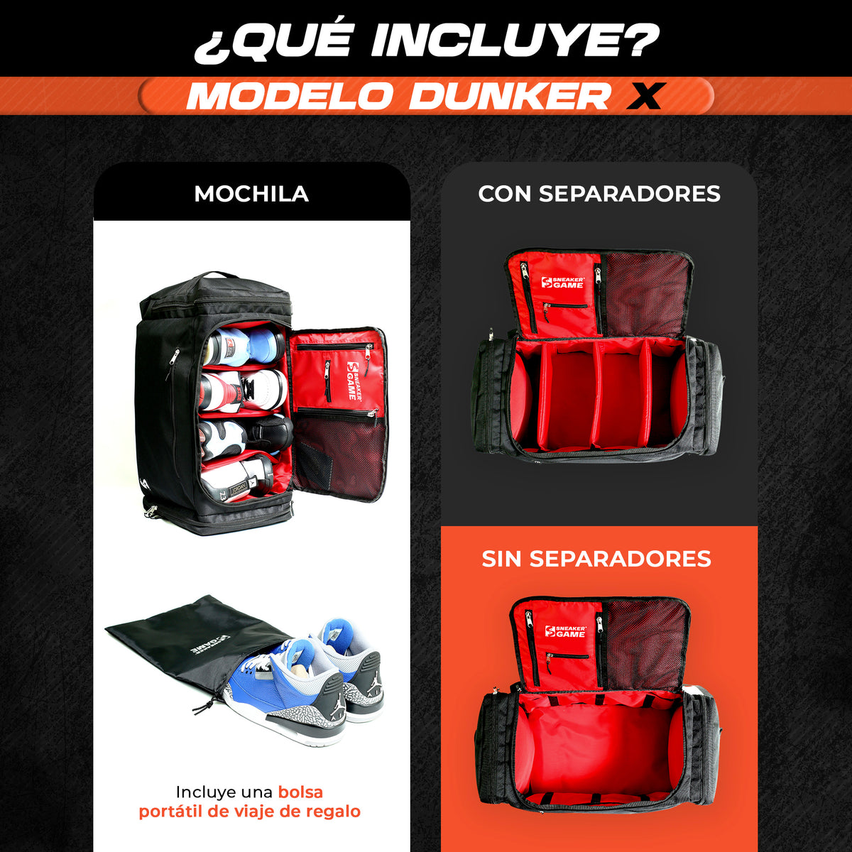 Mochila Maleta Deportiva Viaje Grande Gym Entrenamiento Laptop Ropa Cámara Zapatos Hombre Mujer Repelente Agua 11 Espacios Para 4 Snkrs 60 lts Dunker X