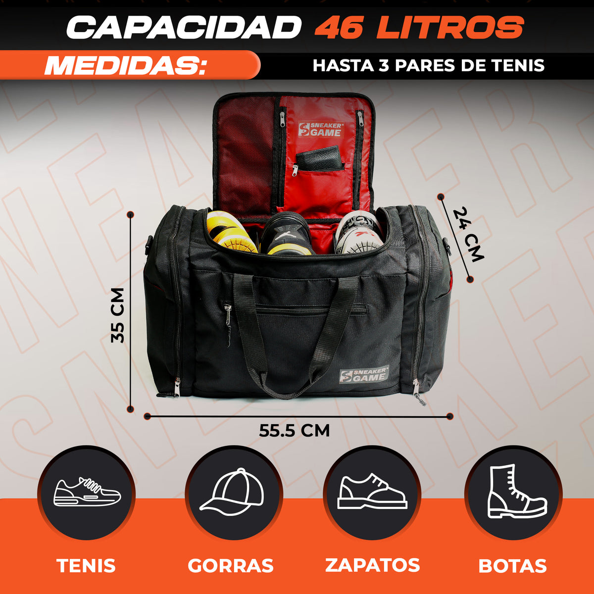 Maleta Deportiva Mochila Viaje Grande Gym Entrenamiento Laptop Ropa Cámara Zapatos Hombre Mujer Repelente Agua 10 Espacios Para 3 Snkrs 46 lts Dunker