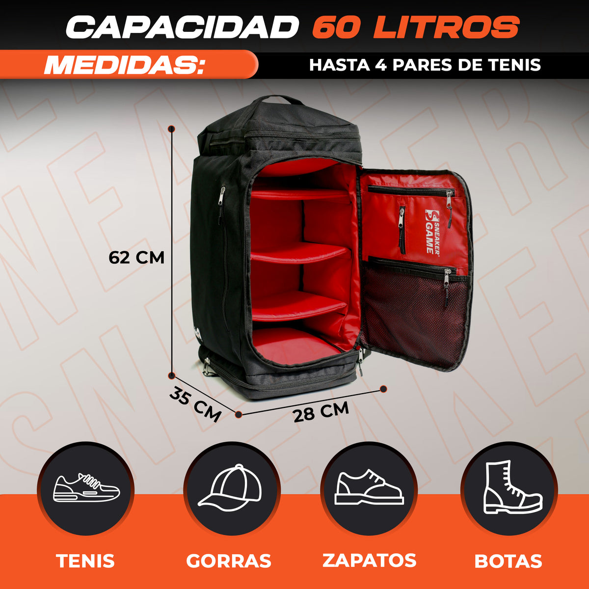 Mochila Maleta Deportiva Viaje Grande Gym Entrenamiento Laptop Ropa Cámara Zapatos Hombre Mujer Repelente Agua 11 Espacios Para 4 Snkrs 60 lts Dunker X