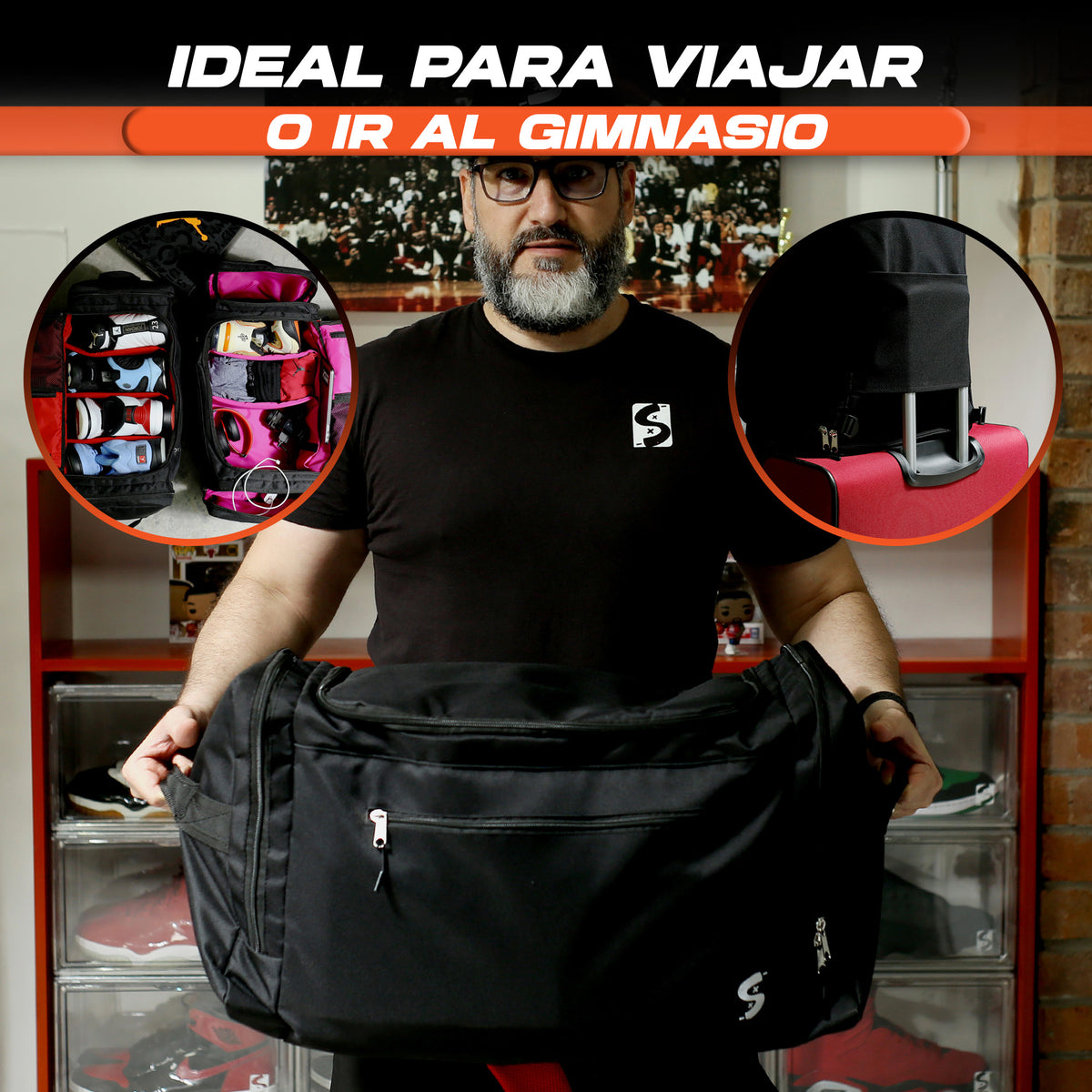 Mochila Maleta Deportiva Viaje Grande Gym Entrenamiento Laptop Ropa Cámara Zapatos Hombre Mujer Repelente Agua 11 Espacios Para 4 Snkrs 60 lts Dunker X